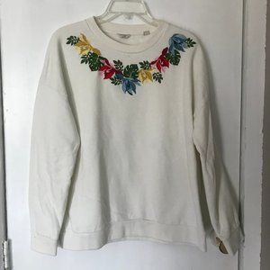 White embroidered floral sweater